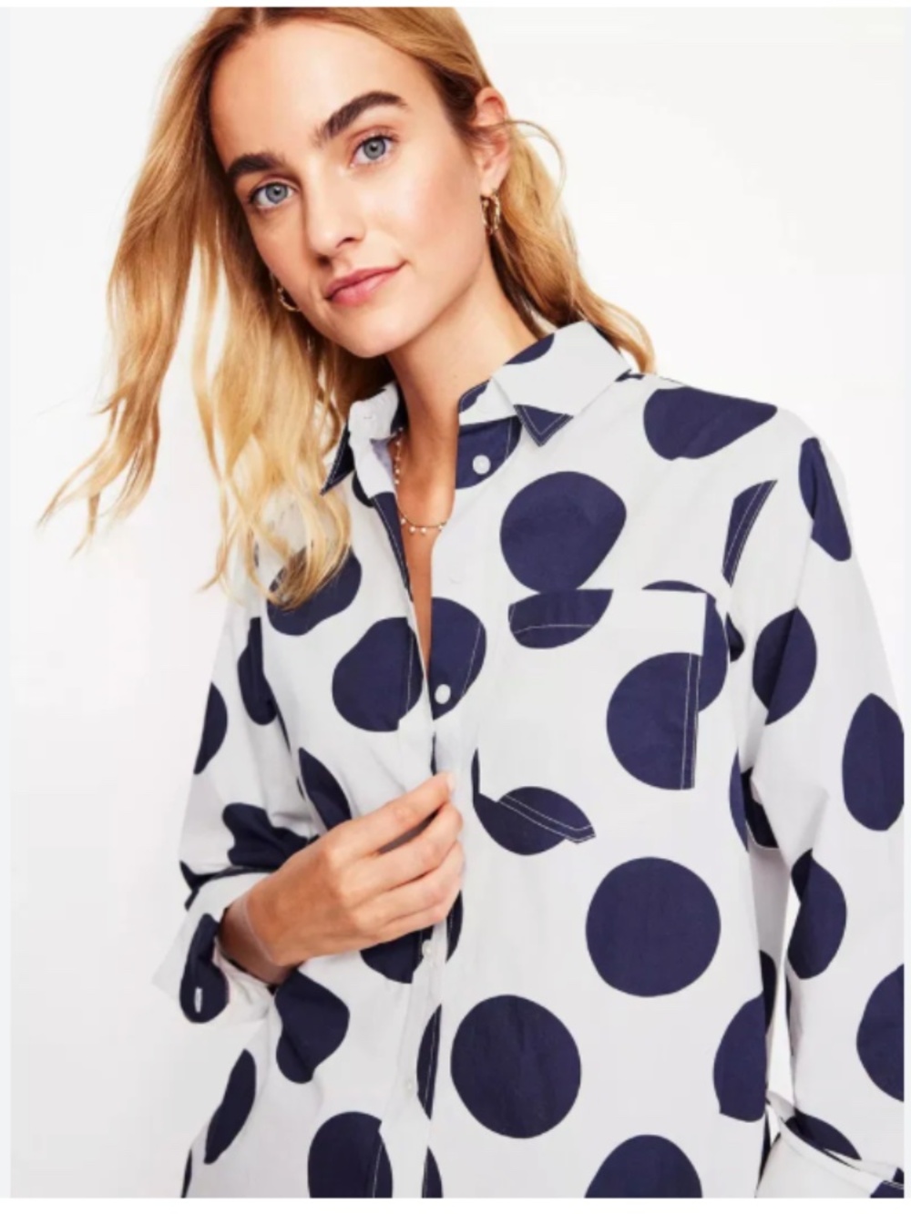 Boden Connie Relaxed Cotton Shirt French Navy Orderly Spot Size 10